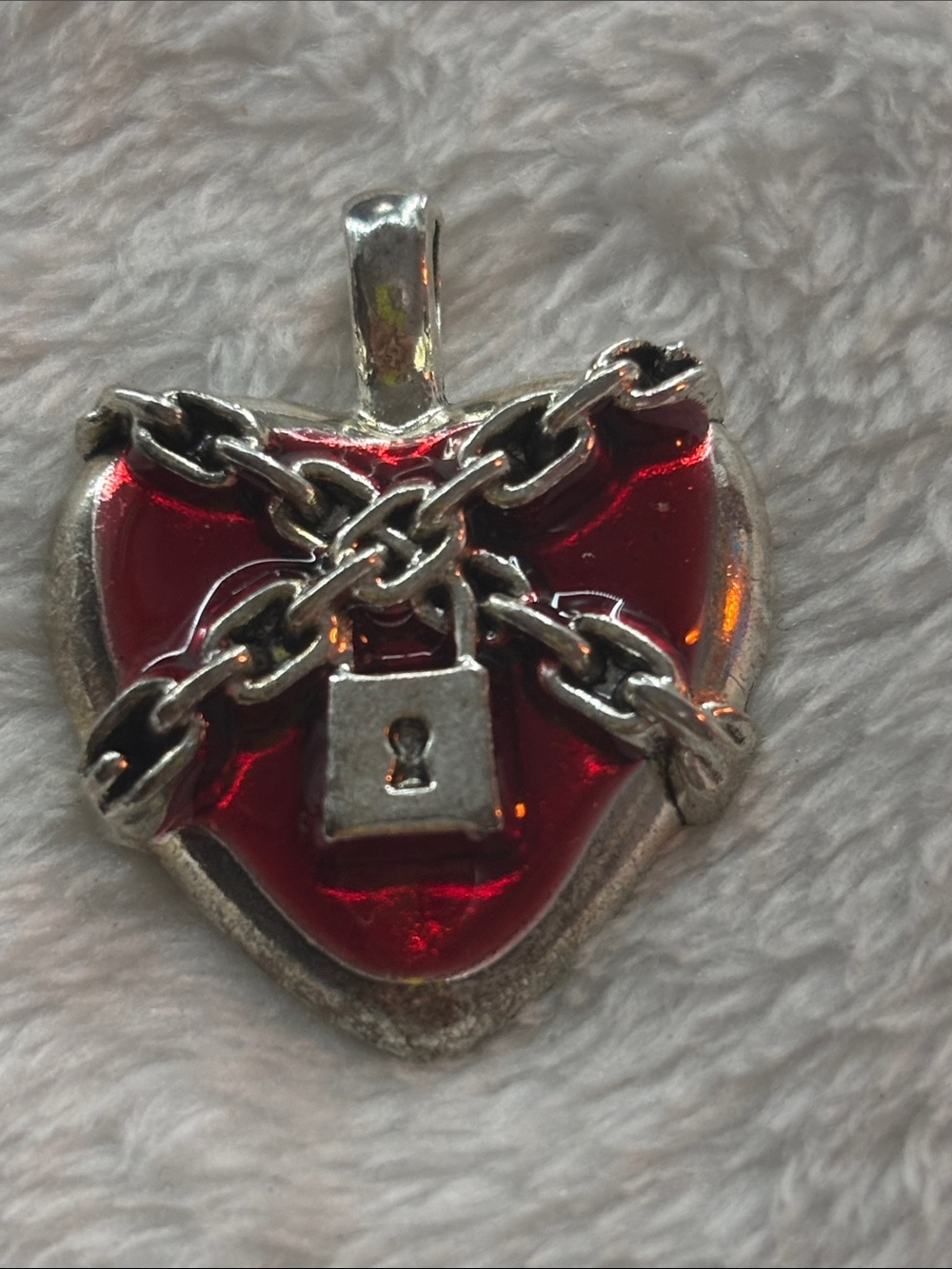 Silver Heart Lock Pendant with Red Enamel - Women Jewelry